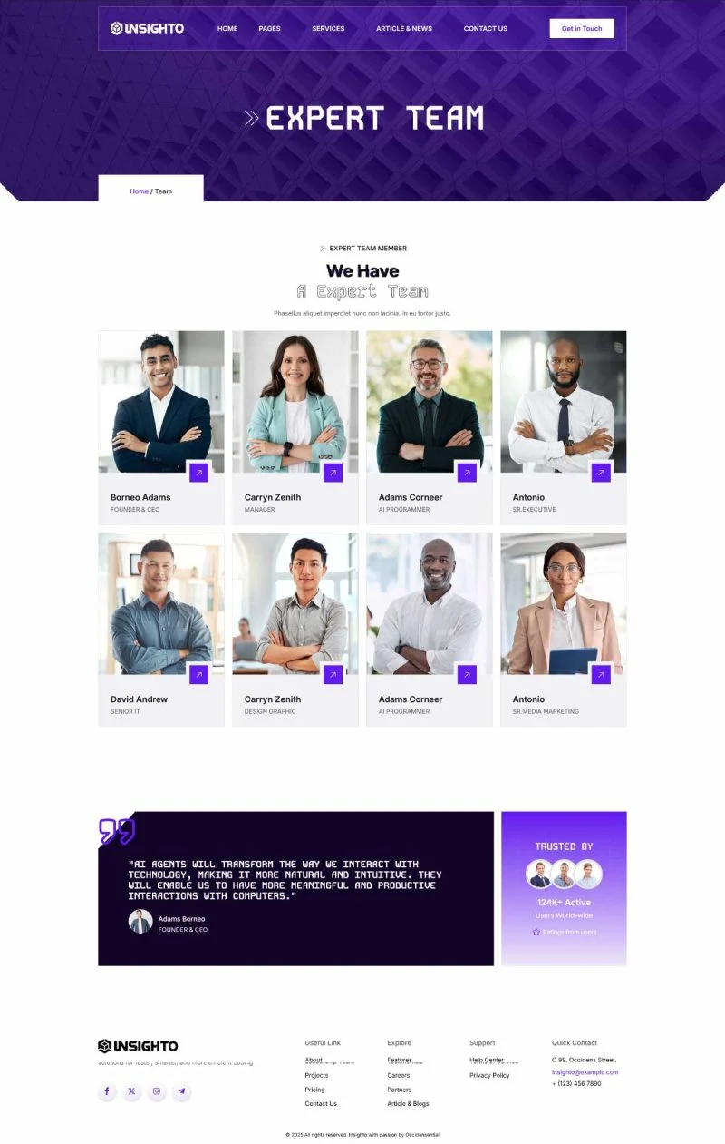 AI Elementor 模板团队页面预览
