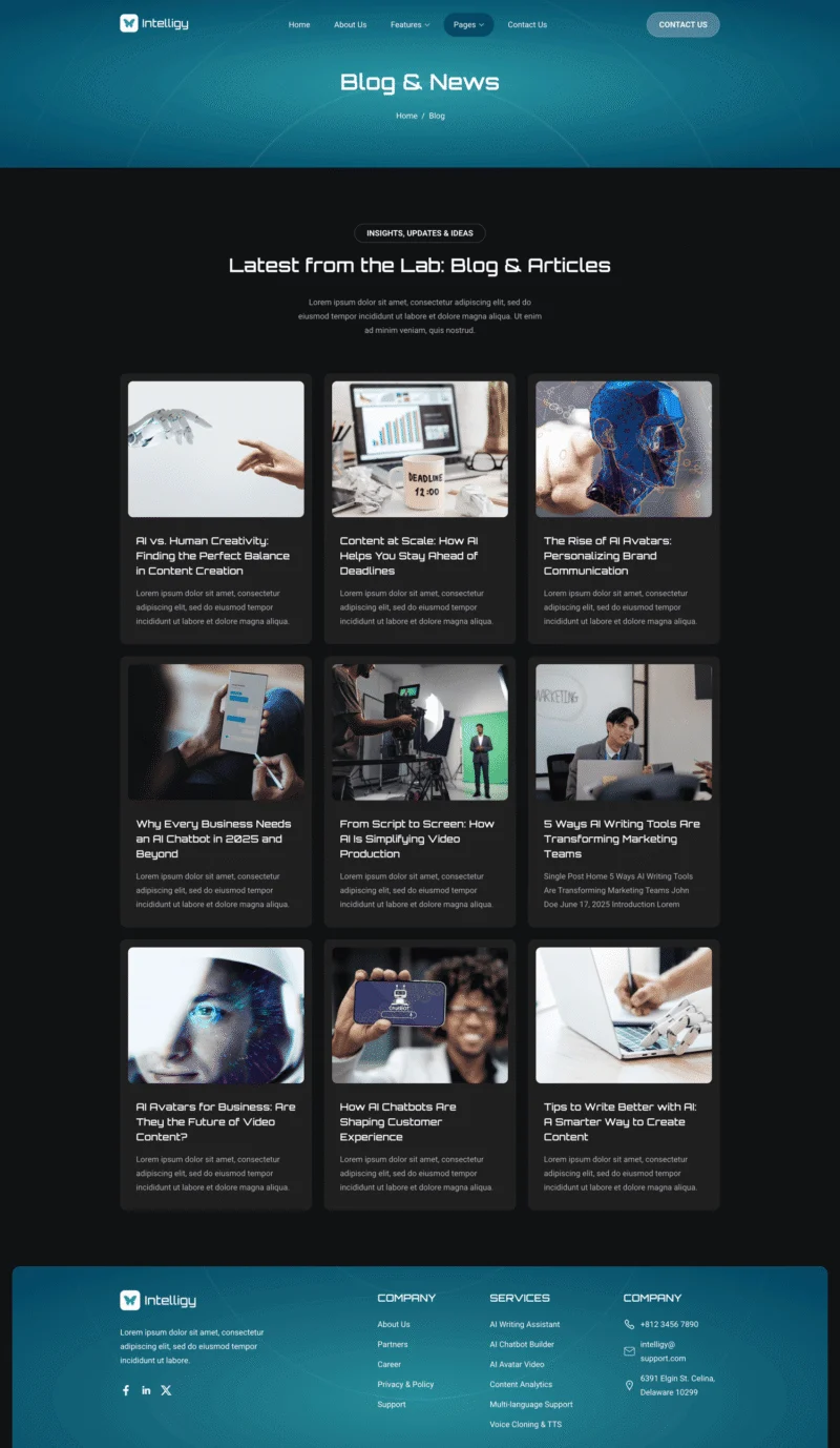 AI Elementor 模板博客页面预览