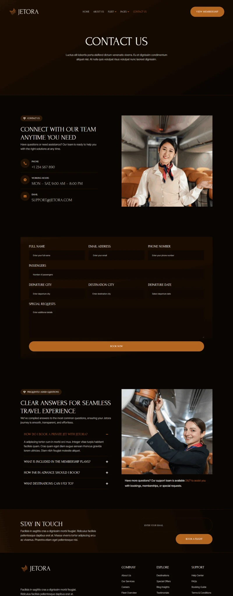 私人飞机包机Elementor网站模板_一键导入快速建站插图2-WP资源海 交通工具 Elementor 模板联系页面预览
