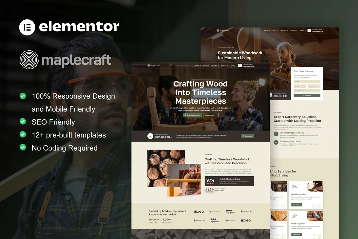 木匠/木工Elementor网站模板_一键导入快速建站插图-WP资源海 家居用品 Elementor 网站模板封面