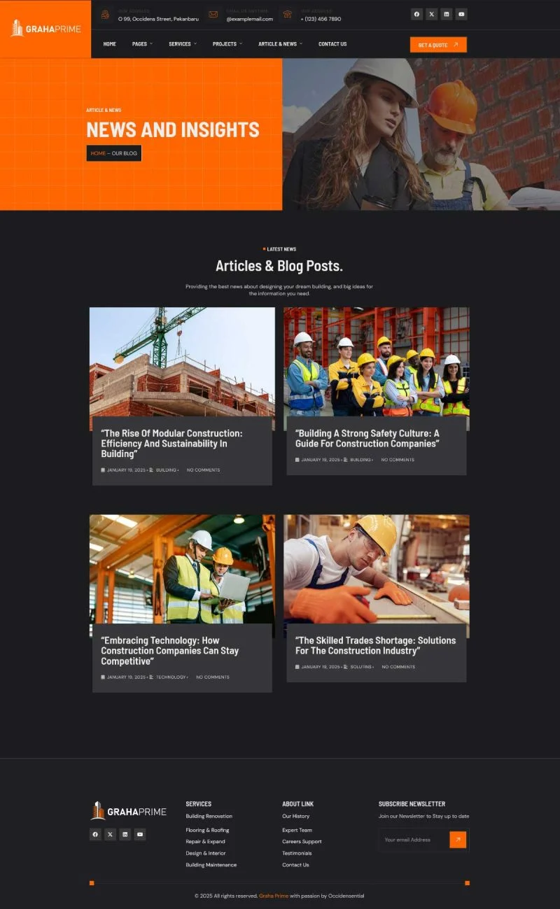 工程建筑Elementor网站模板_一键导入快速建站插图7-WP资源海 建筑/地产 Elementor 模板博客页面预览