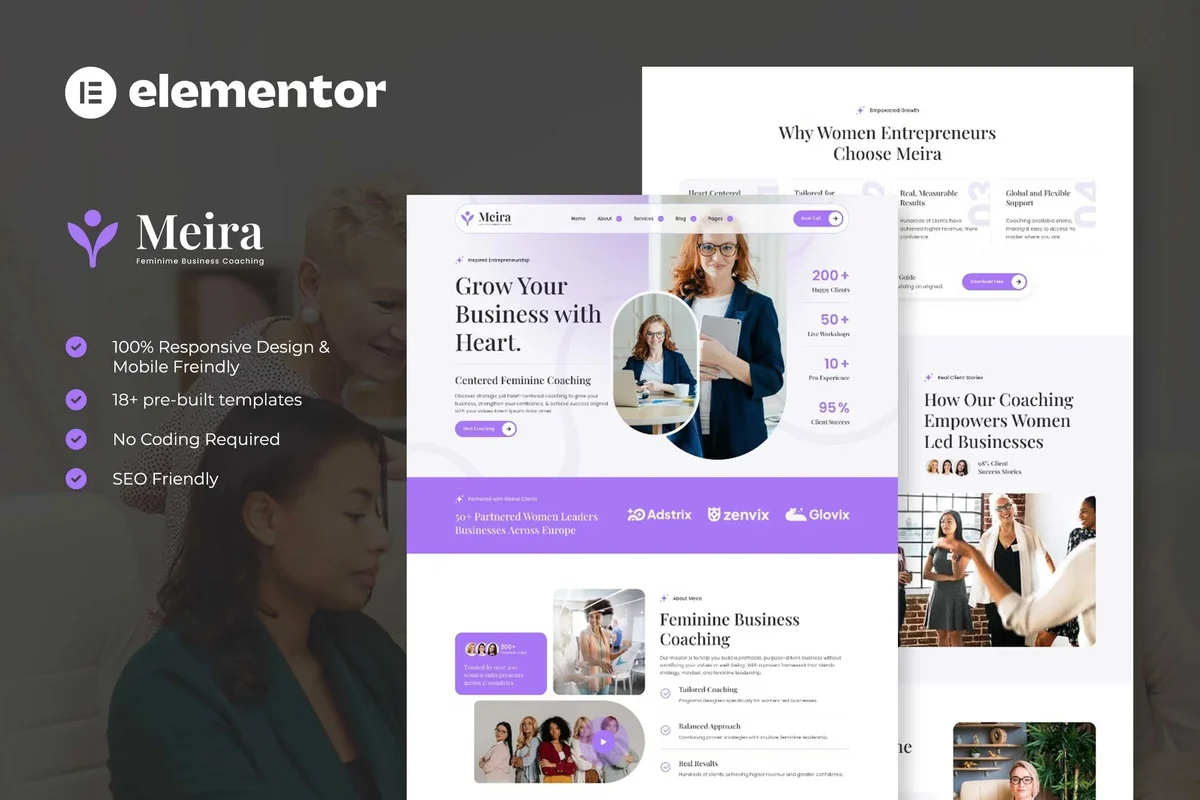 女性创业教练Elementor网站模板_一键导入快速建站插图-WP资源海 服务/咨询 Elementor 网站模板封面
