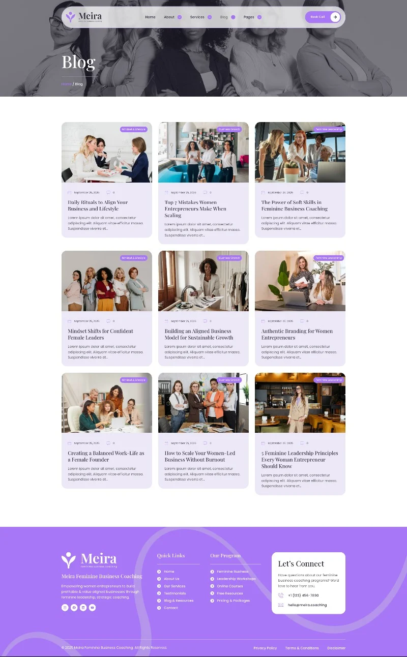 女性创业教练Elementor网站模板_一键导入快速建站插图4-WP资源海 服务/咨询 Elementor 模板博客页面预览