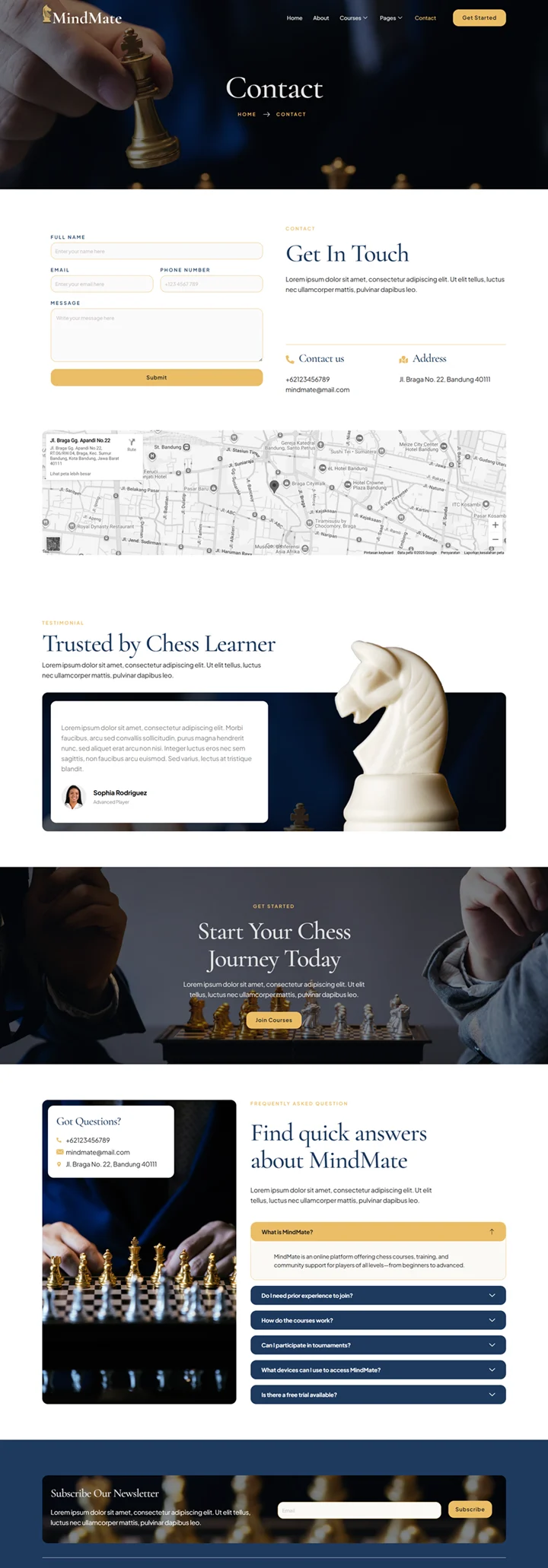 国际象棋俱乐部培训Elementor网站模板_一键导入快速建站插图2-WP资源海 教育/培训 Elementor 模板联系页面预览