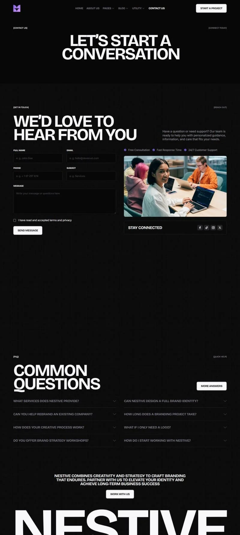 品牌创意代理Elementor网站模板_一键导入快速建站插图2-WP资源海 艺术/设计 Elementor 模板联系页面预览