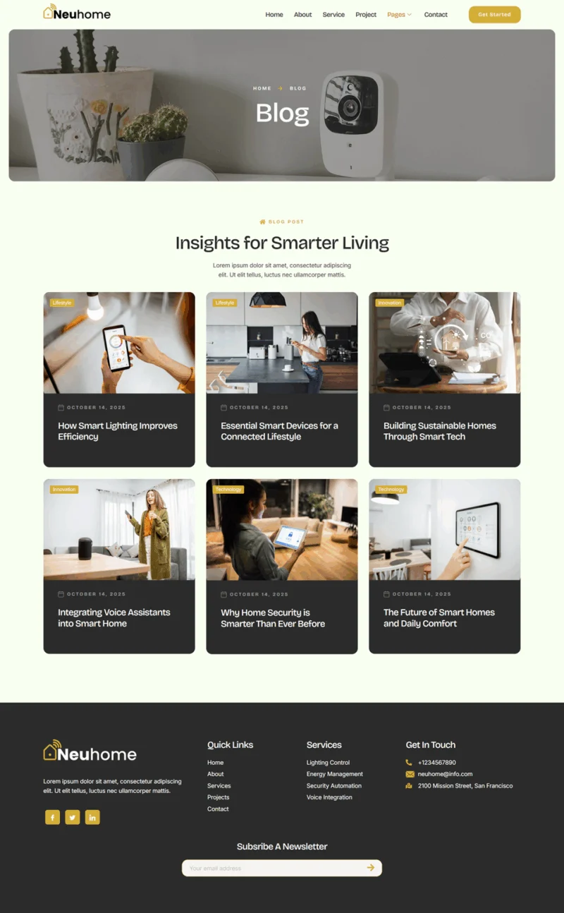 智能家居控制系统Elementor网站模板_一键导入快速建站插图4-WP资源海 家居用品 Elementor 模板博客页面预览