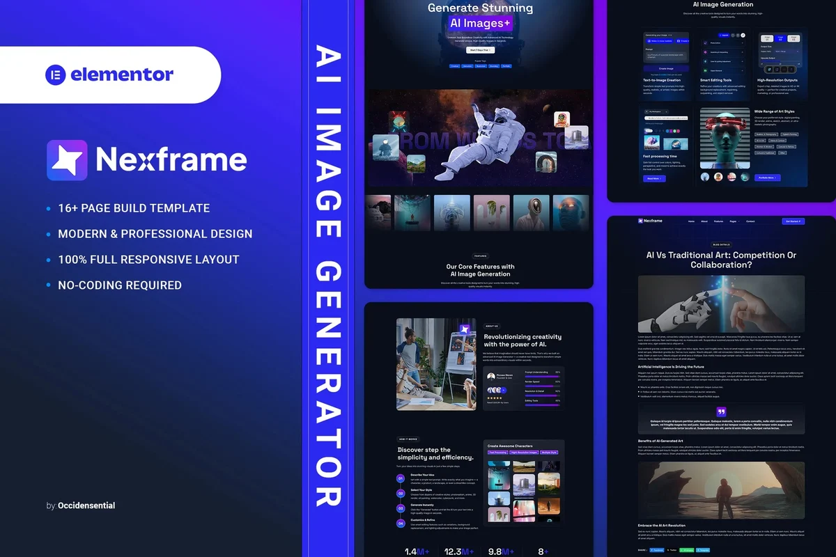 AI绘图工具Elementor网站模板_一键导入快速建站插图-WP资源海 AI Elementor 网站模板封面