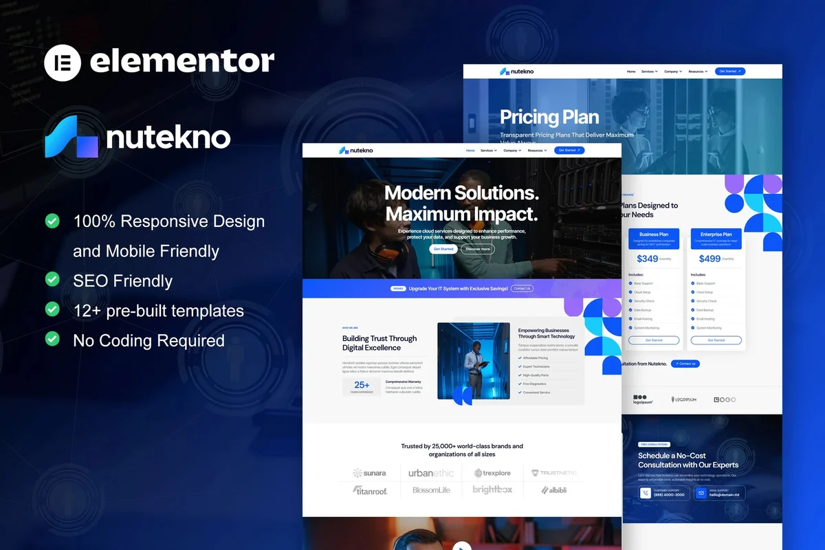 IT技术服务Elementor网站模板_一键导入快速建站插图-WP资源海 IT互联网 Elementor 网站模板封面