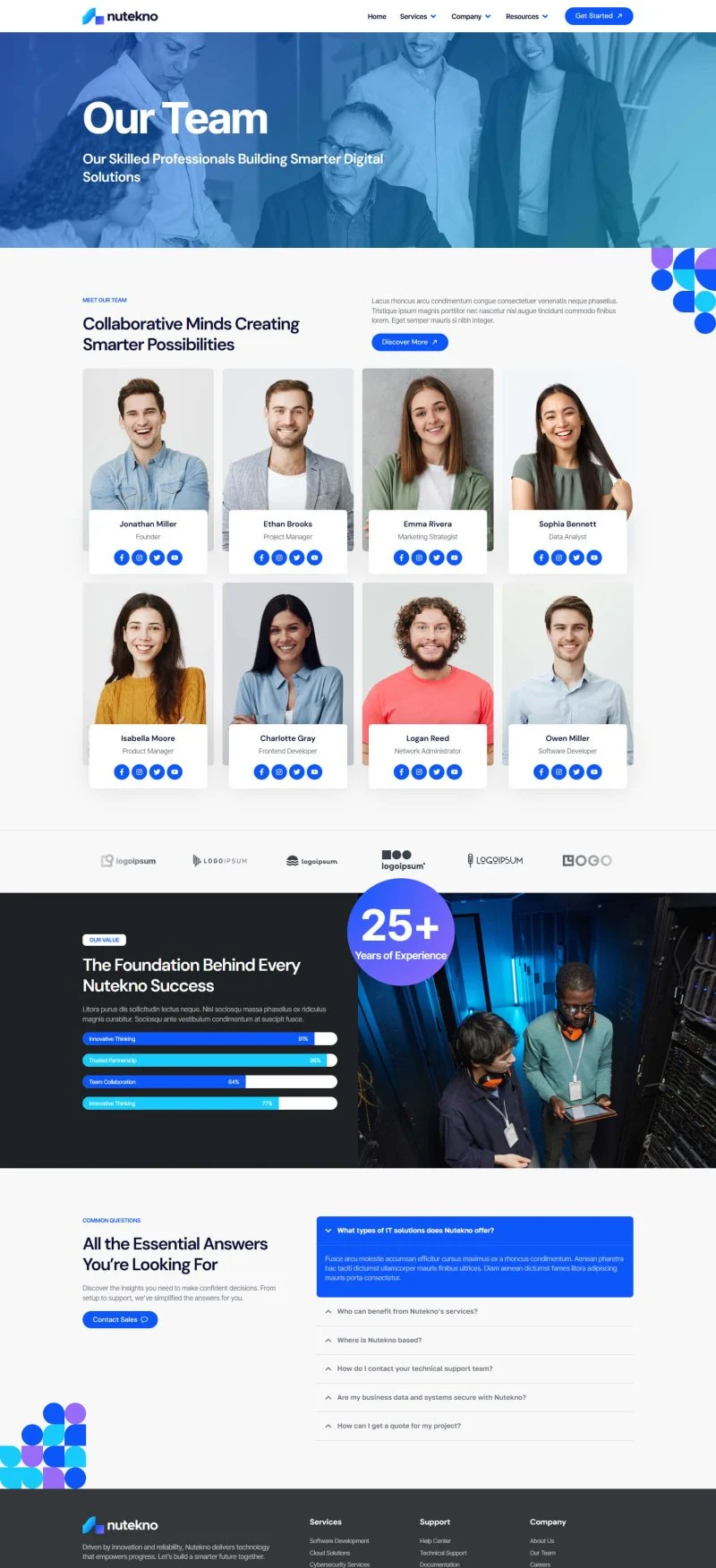 IT技术服务Elementor网站模板_一键导入快速建站插图7-WP资源海 IT互联网 Elementor 模板团队页面预览