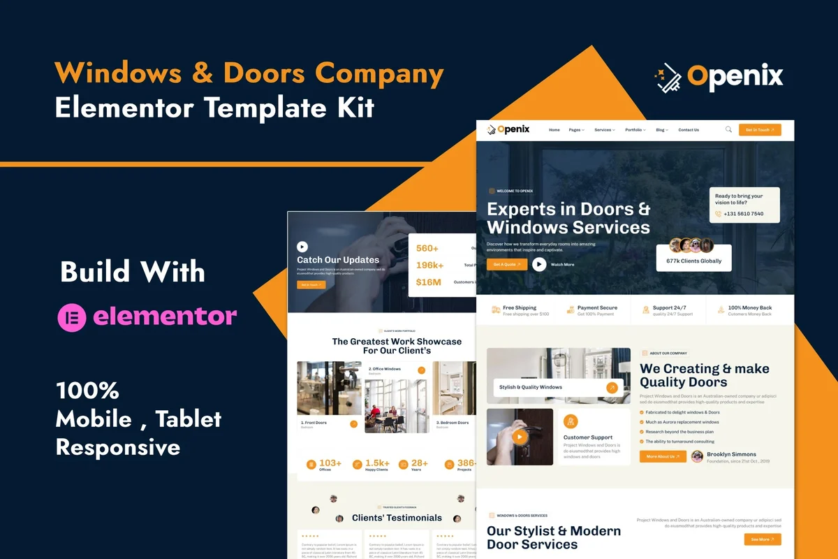 门窗企业Elementor网站模板_一键导入快速建站插图-WP资源海 企业 Elementor 网站模板封面