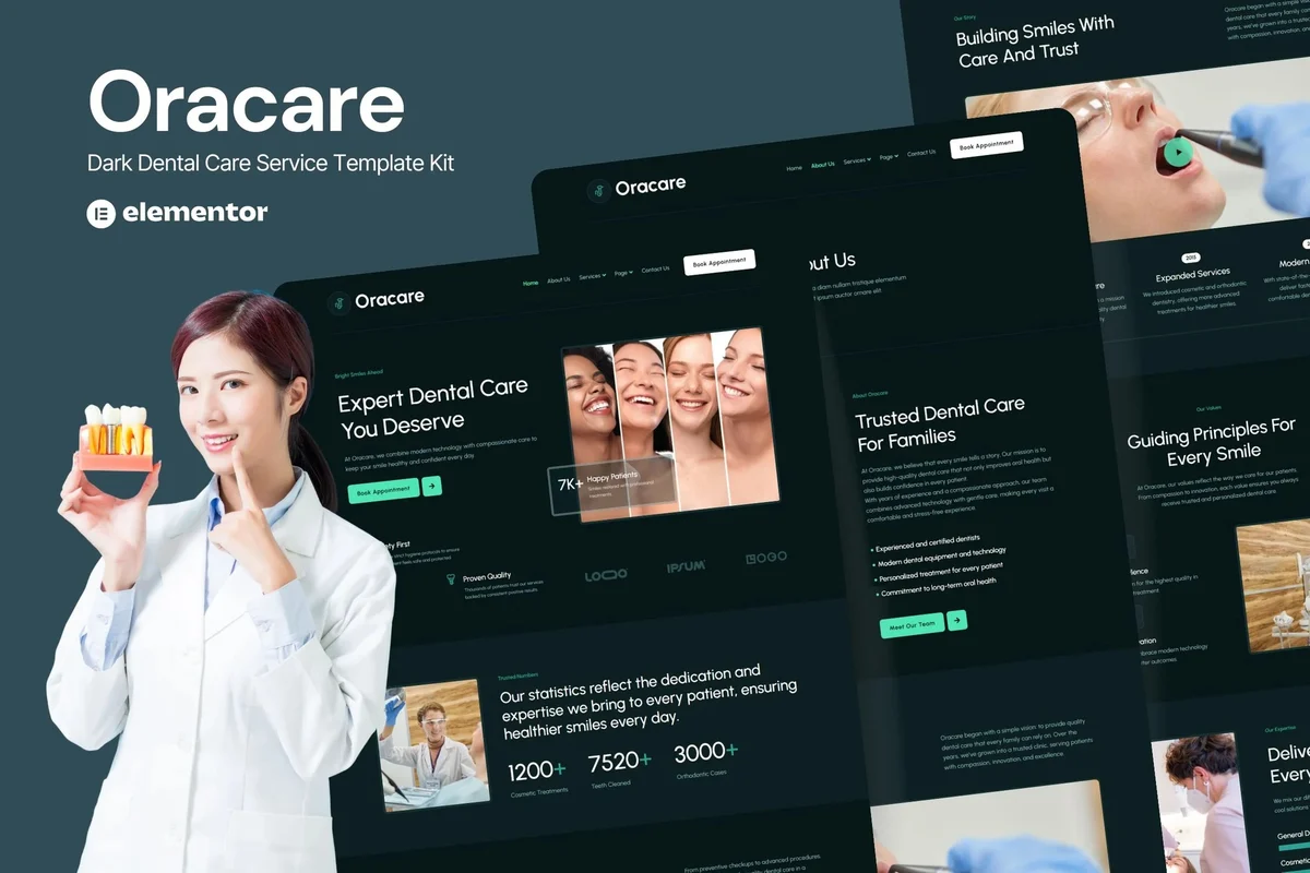 牙科护理服务Elementor网站模板_一键导入快速建站插图-WP资源海 健康/医药 Elementor 网站模板封面