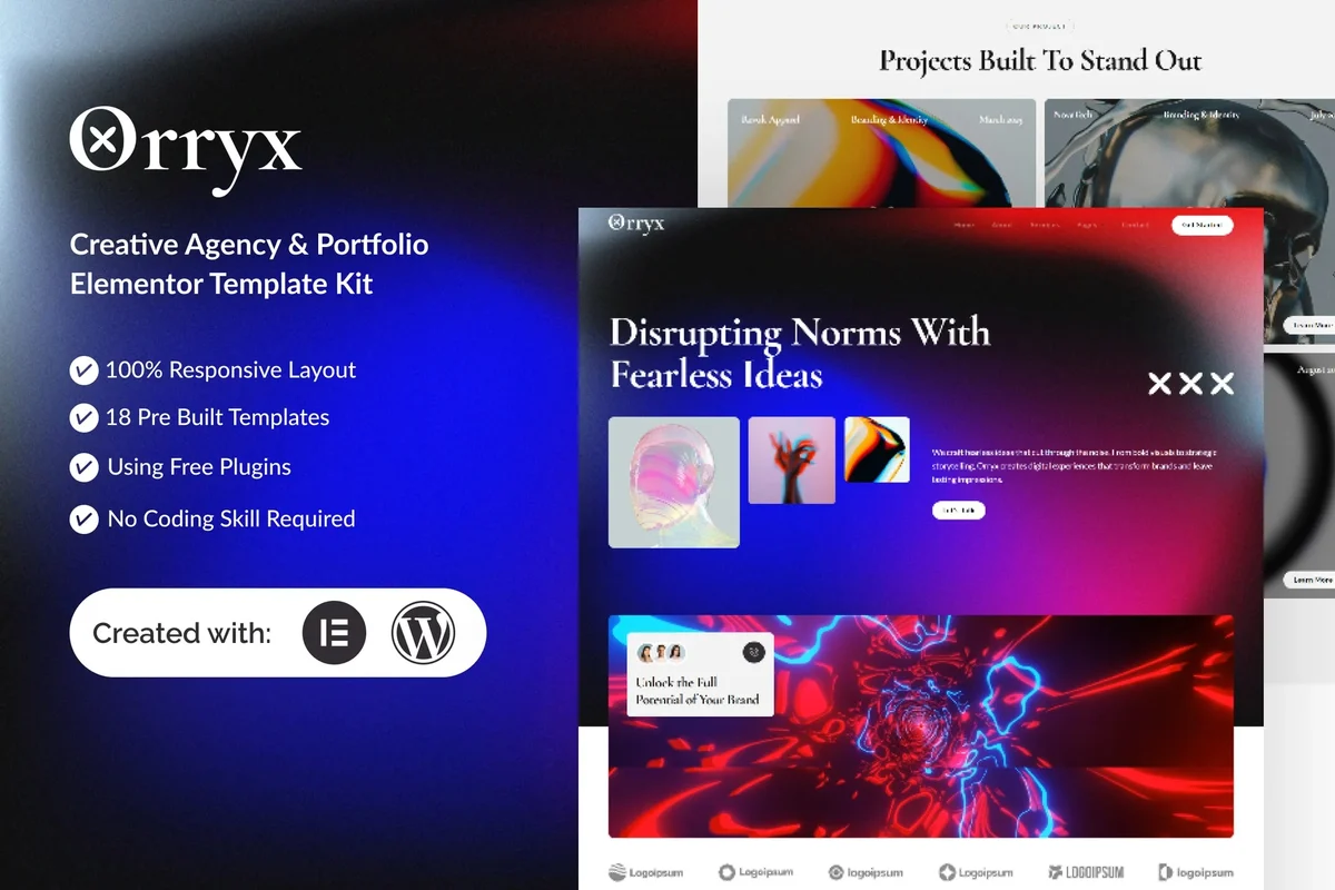 数字创意与品牌视觉Elementor网站模板_一键导入快速建站插图-WP资源海 艺术/设计 Elementor 网站模板封面