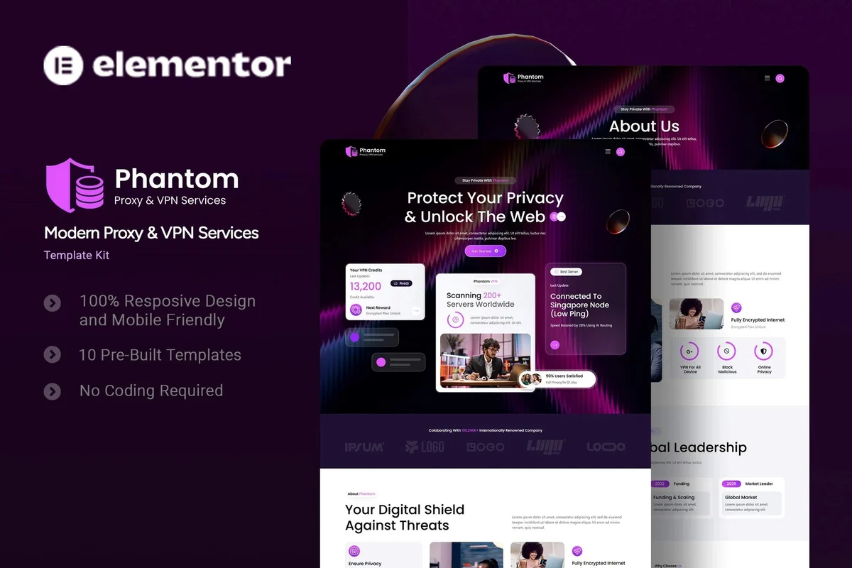 代理与网络工具服务Elementor网站模板_一键导入快速建站插图-WP资源海 IT互联网 Elementor 网站模板封面