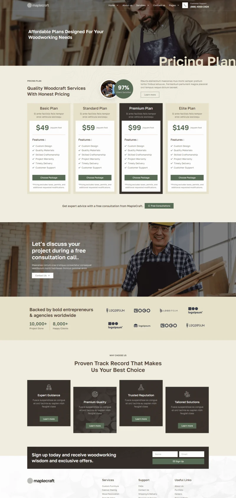 木匠/木工Elementor网站模板_一键导入快速建站插图6-WP资源海 家居用品 Elementor 模板价格页面预览