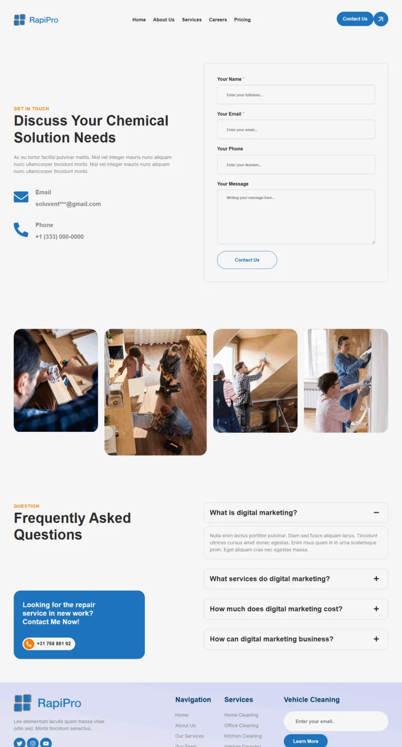 家居维修Elementor网站模板_一键导入快速建站插图2-WP资源海 维修 Elementor 模板联系页面预览