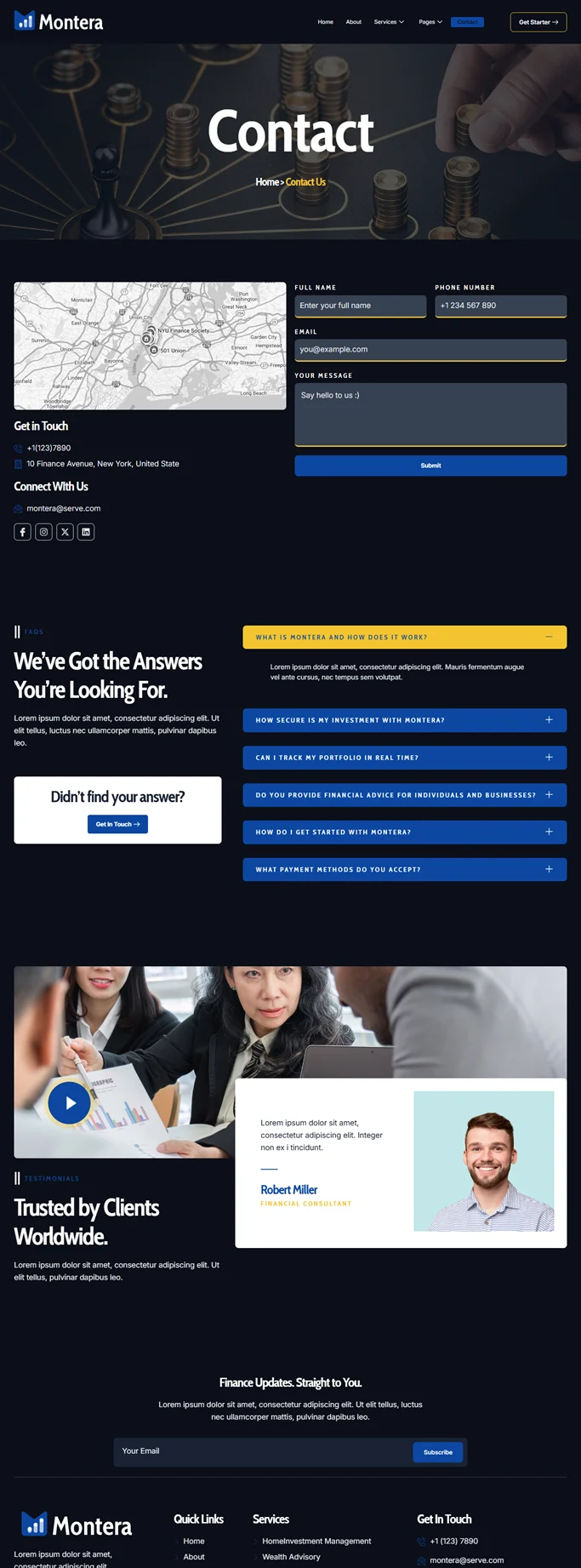 金融/投资 Elementor 模板联系页面预览