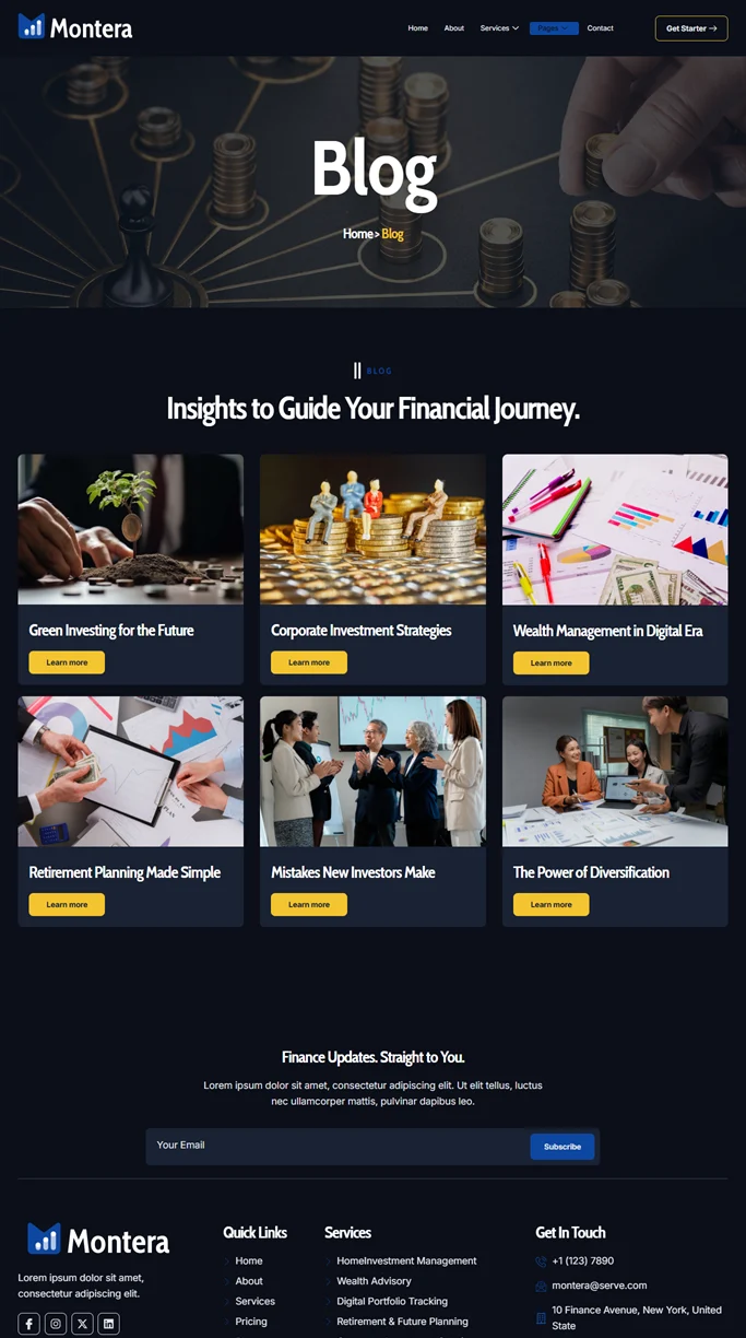 金融/投资 Elementor 模板博客页面预览
