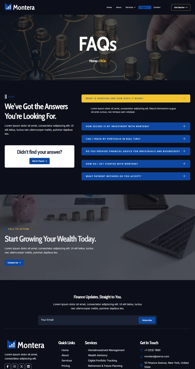 金融/投资 Elementor 模板常见问题预览