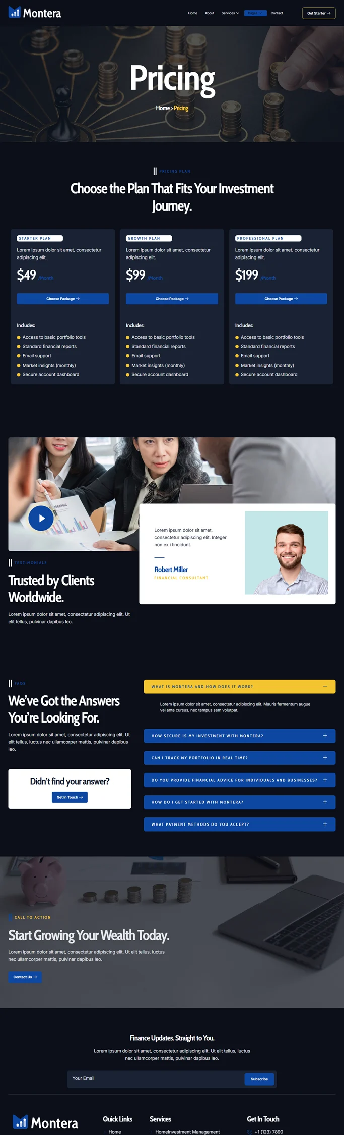 金融/投资 Elementor 模板价格页面预览