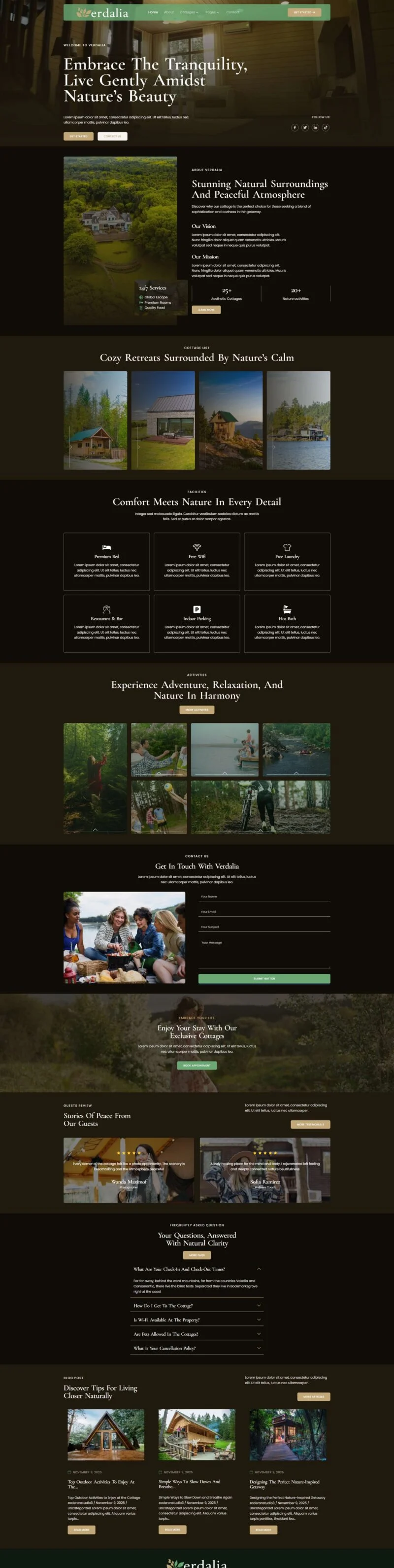 自然小屋民宿Elementor网站模板_一键导入快速建站插图1-WP资源海 旅馆/酒店 Elementor 模板首页预览