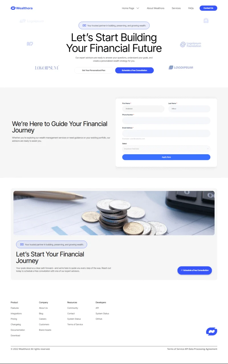 金融/投资 Elementor 模板联系页面预览