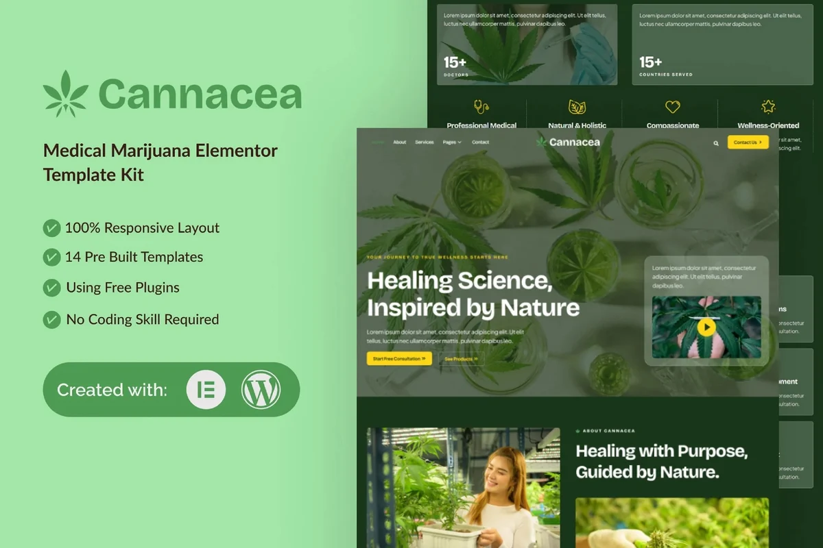 医疗大麻健康Elementor网站模板_一键导入快速建站插图-WP资源海 健康/医药 Elementor 网站模板封面