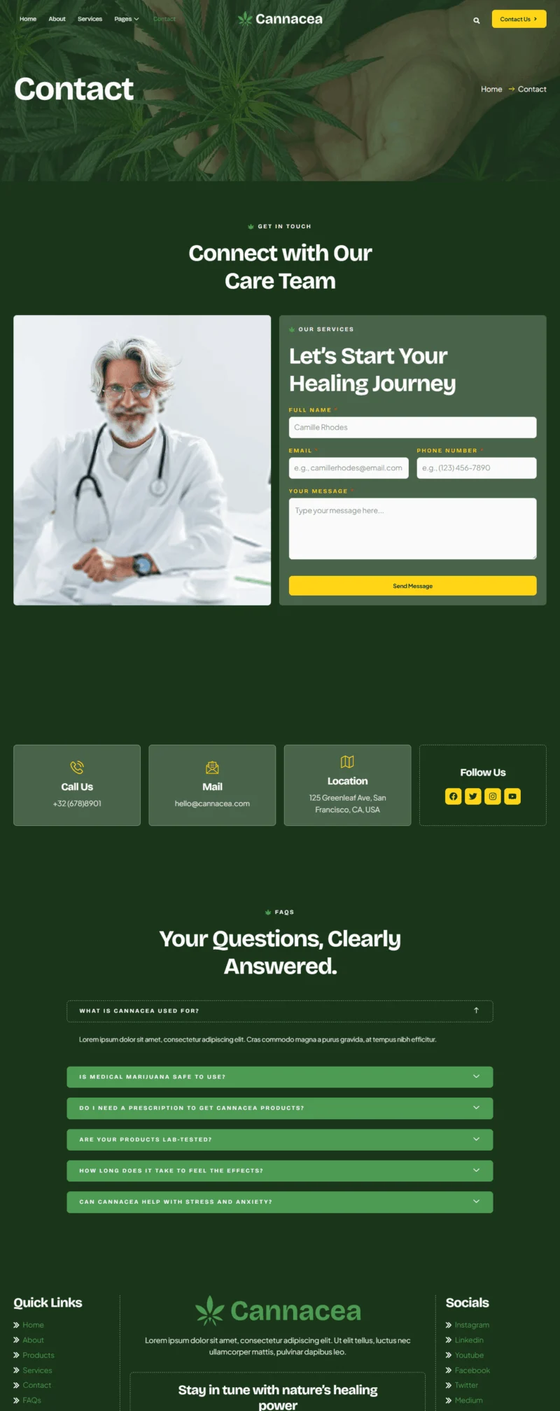 健康/医药 Elementor 模板联系页面预览