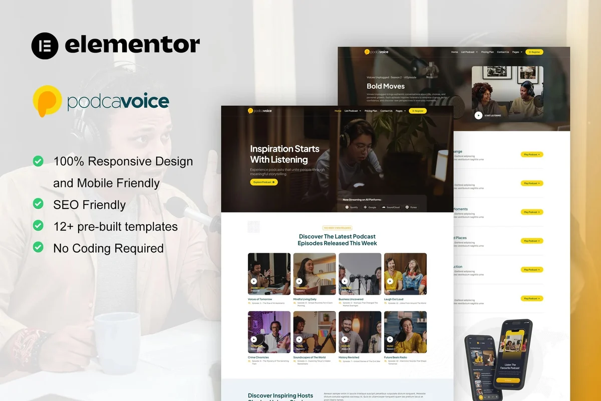 播客制作Elementor网站模板_一键导入快速建站插图-WP资源海 多媒体 Elementor 网站模板封面
