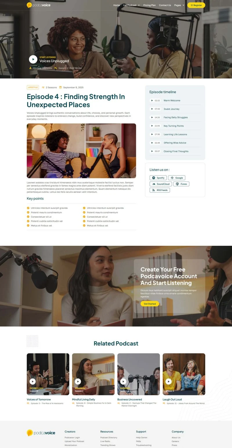 播客制作Elementor网站模板_一键导入快速建站插图5-WP资源海 多媒体 Elementor 模板节目详情预览