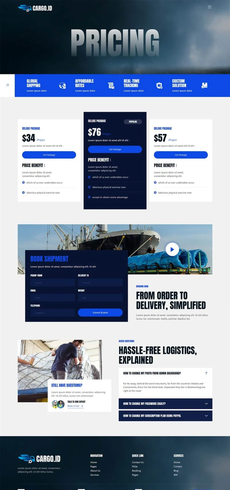物流/运输 Elementor 模板价格页面预览