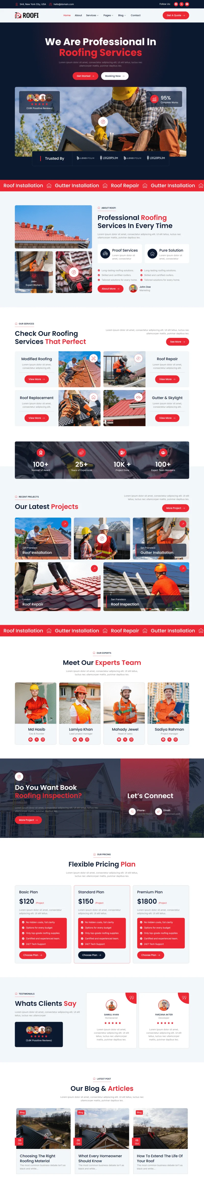 屋顶工程服务商Elementor网站模板_一键导入快速建站插图1-WP资源海 装修 Elementor 模板首页预览