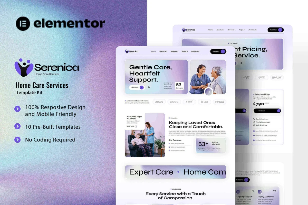 居家照护服务Elementor网站模板_一键导入快速建站插图-WP资源海 健康/医药 Elementor 网站模板封面