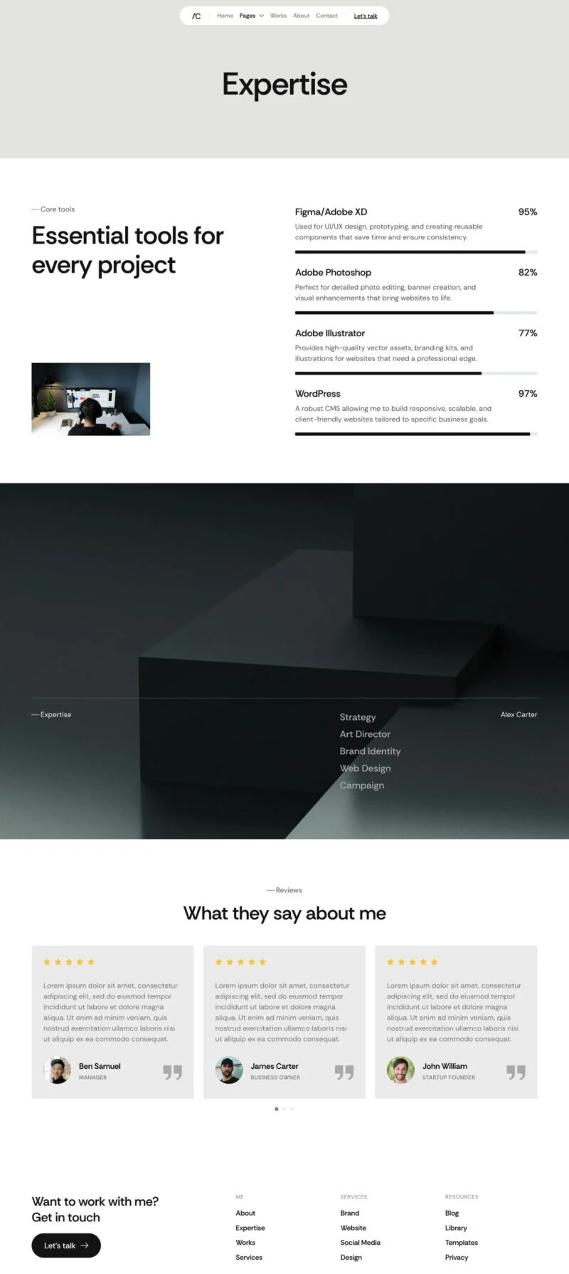 创意作品集Elementor网站模板_一键导入快速建站插图3-WP资源海 个人 Elementor 模板专业领域预览