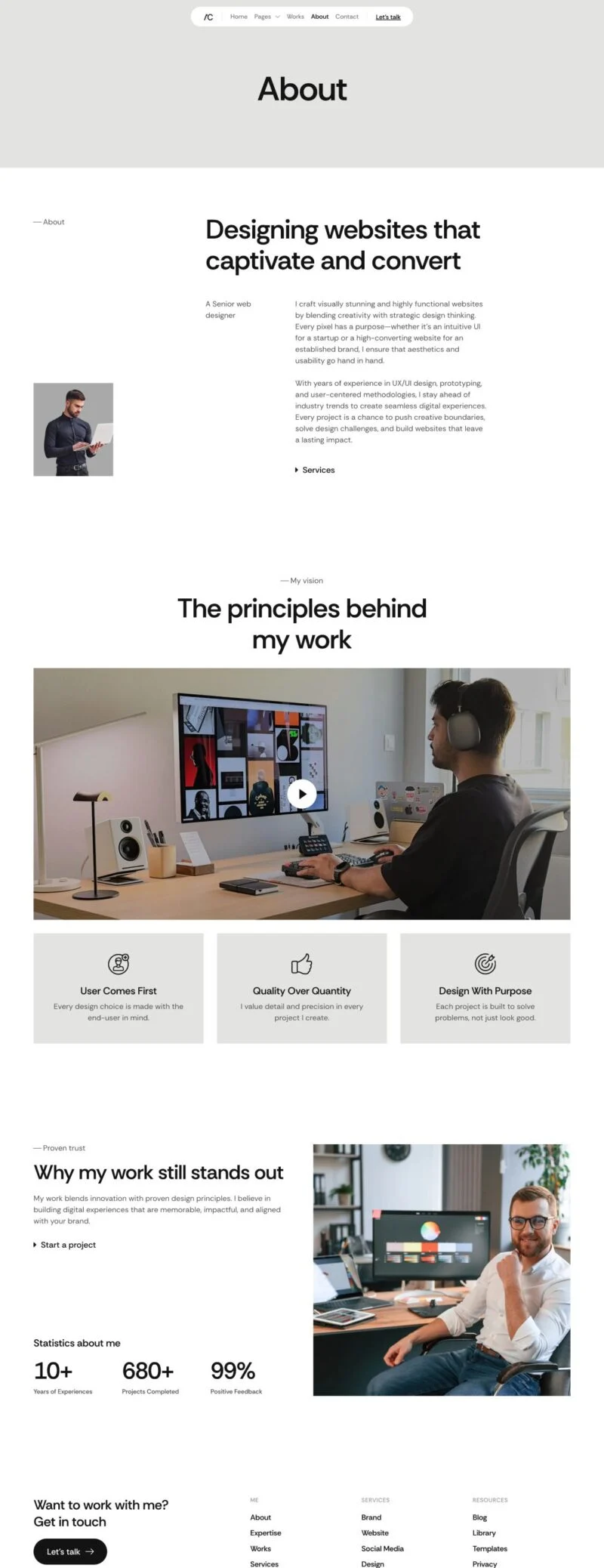创意作品集Elementor网站模板_一键导入快速建站插图5-WP资源海 个人 Elementor 模板关于我们预览
