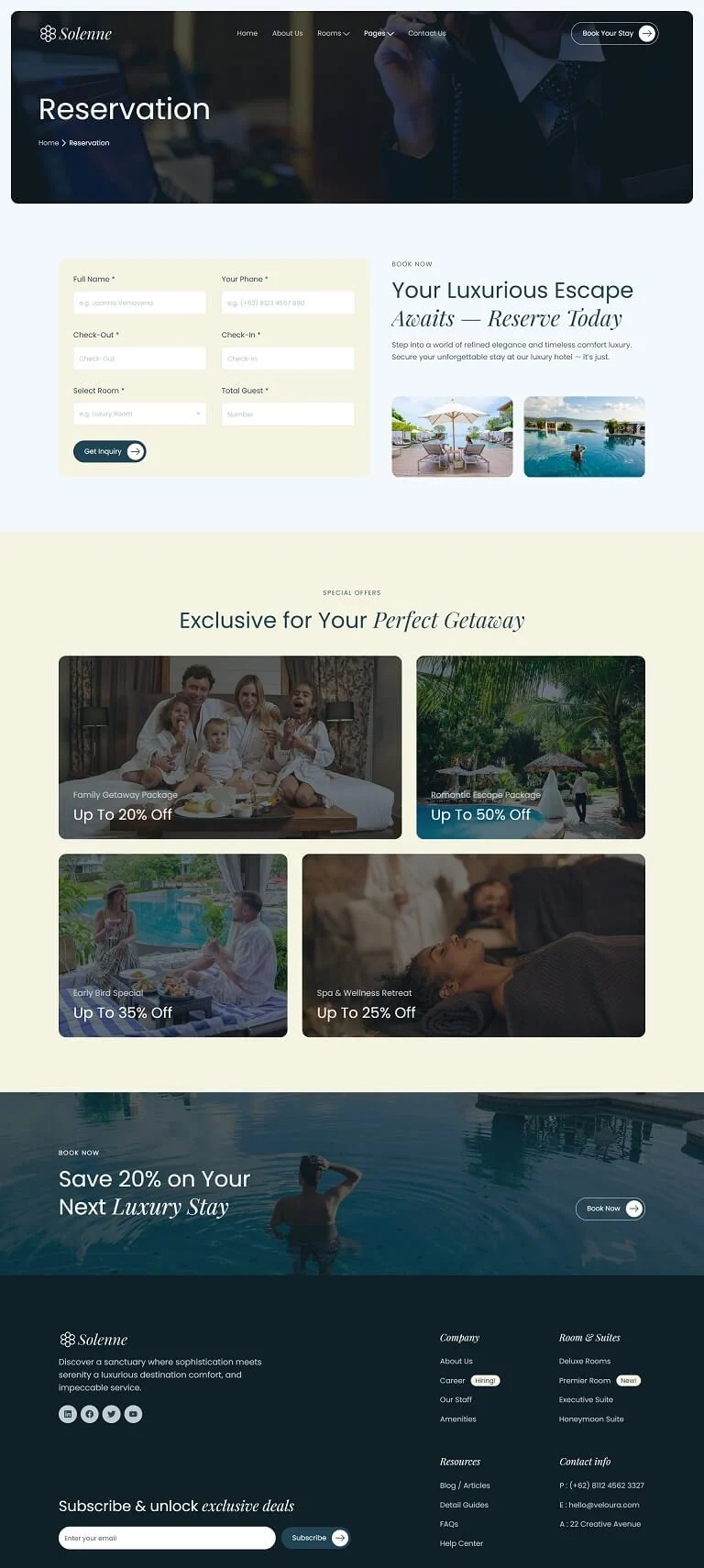 旅馆/酒店 Elementor 模板预约页面预览