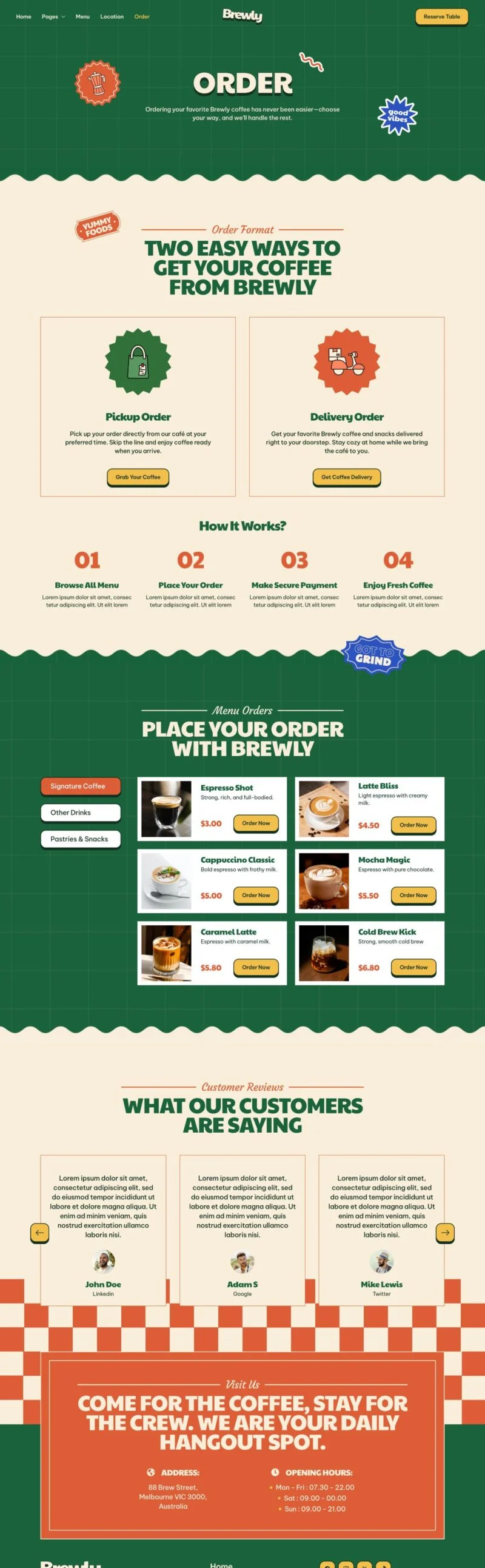 餐饮/食品 Elementor 模板订购页面预览