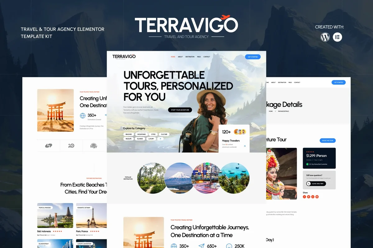 国际旅游代理Elementor网站模板_一键导入快速建站插图-WP资源海 户外/旅行 Elementor 网站模板封面
