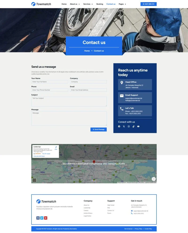 拖车服务Elementor网站模板_一键导入快速建站插图7-WP资源海 交通工具 Elementor 模板联系页面预览