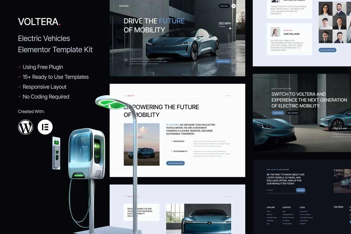 电动汽车Elementor网站模板_一键导入快速建站插图-WP资源海 交通工具 Elementor 网站模板封面