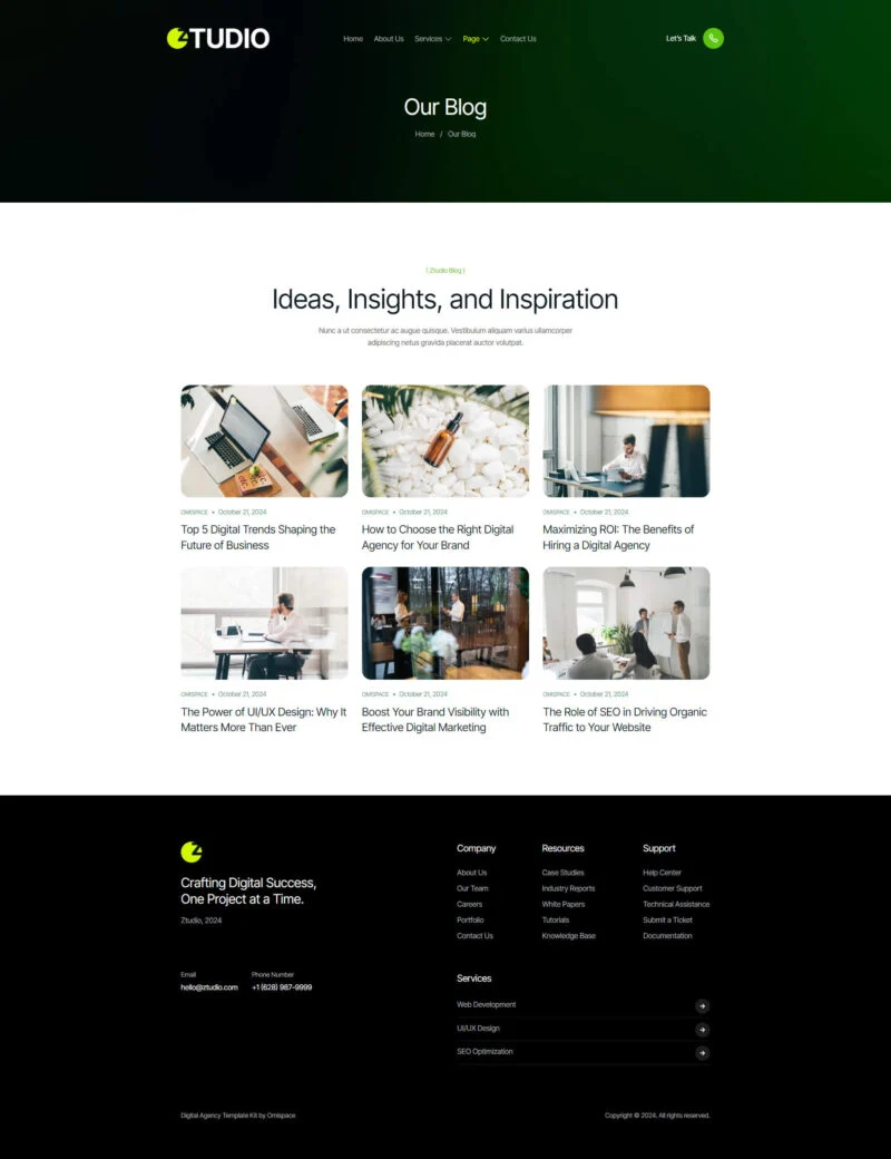 广告创意机构Elementor网站模板_一键导入快速建站插图3-WP资源海 广告/营销 Elementor 模板博客页面预览