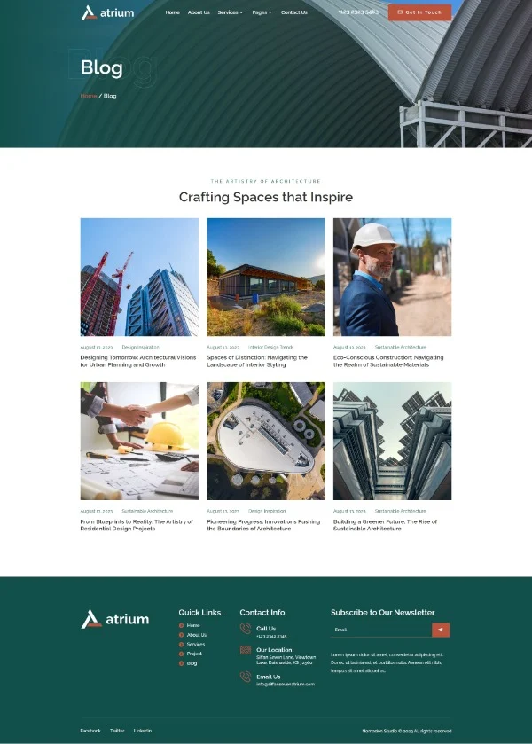 建筑设计方案展示Elementor网站模板_一键导入快速建站插图2-WP资源海 建筑/地产 Elementor 模板博客页面预览