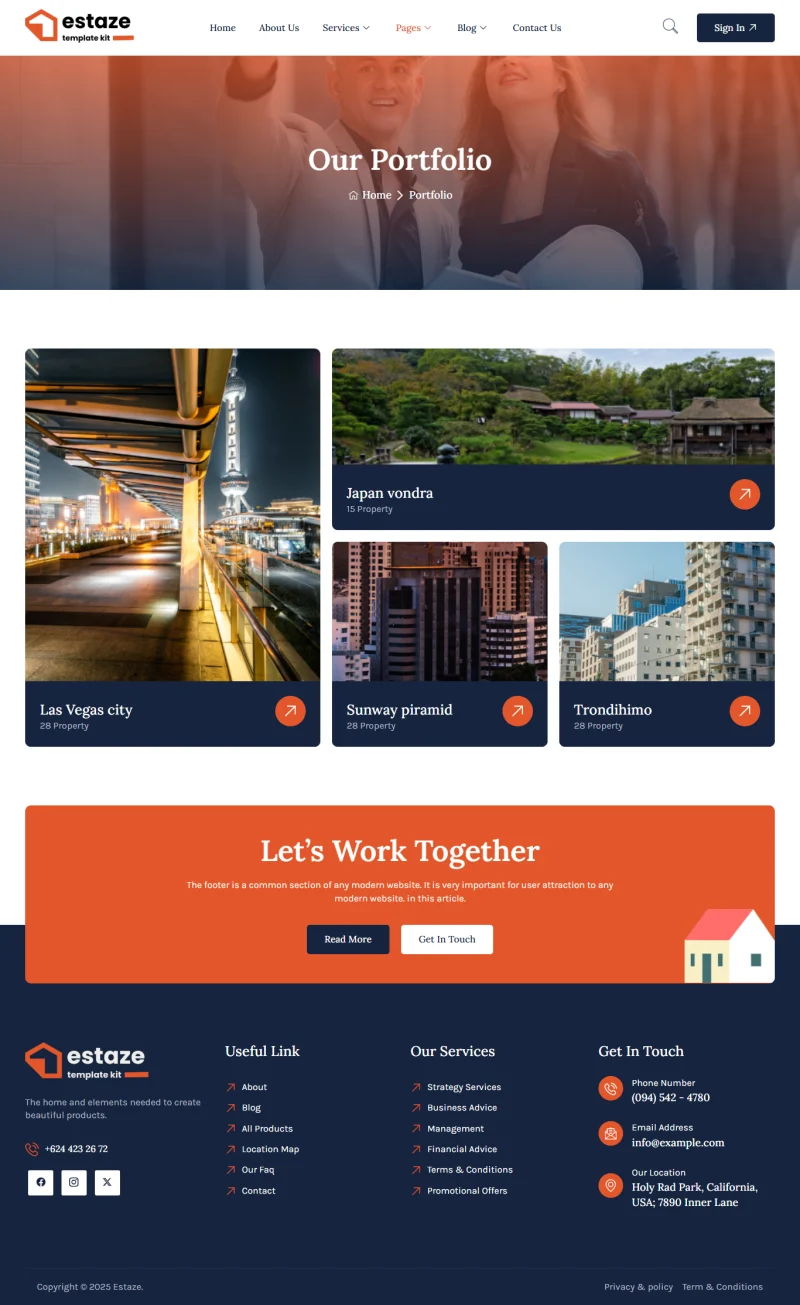 建筑/地产 Elementor 模板案例页面预览