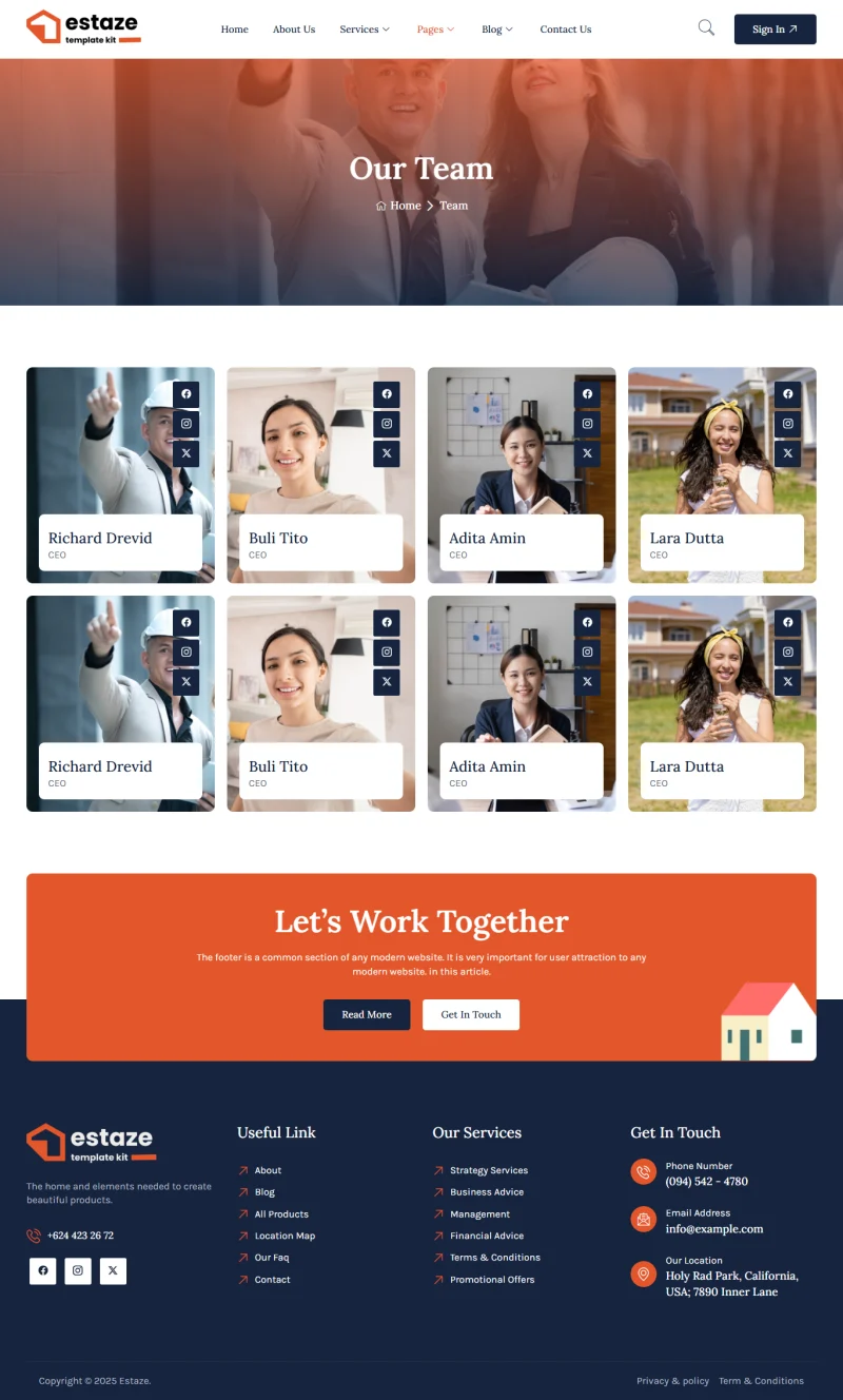 建筑/地产 Elementor 模板团队页面预览