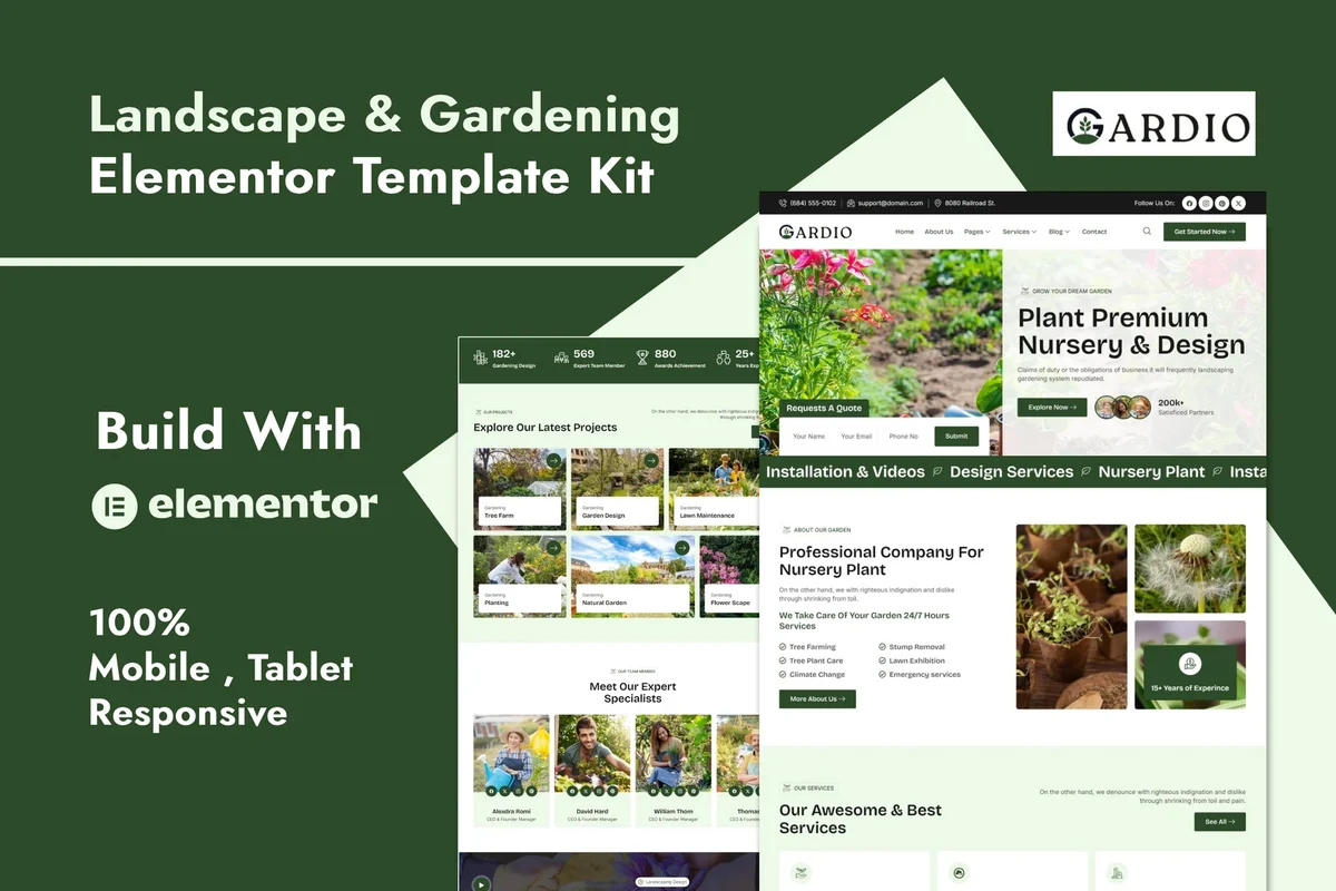 绿植景观工程Elementor网站模板_一键导入快速建站插图-WP资源海 💐花卉/绿植 Elementor 网站模板封面