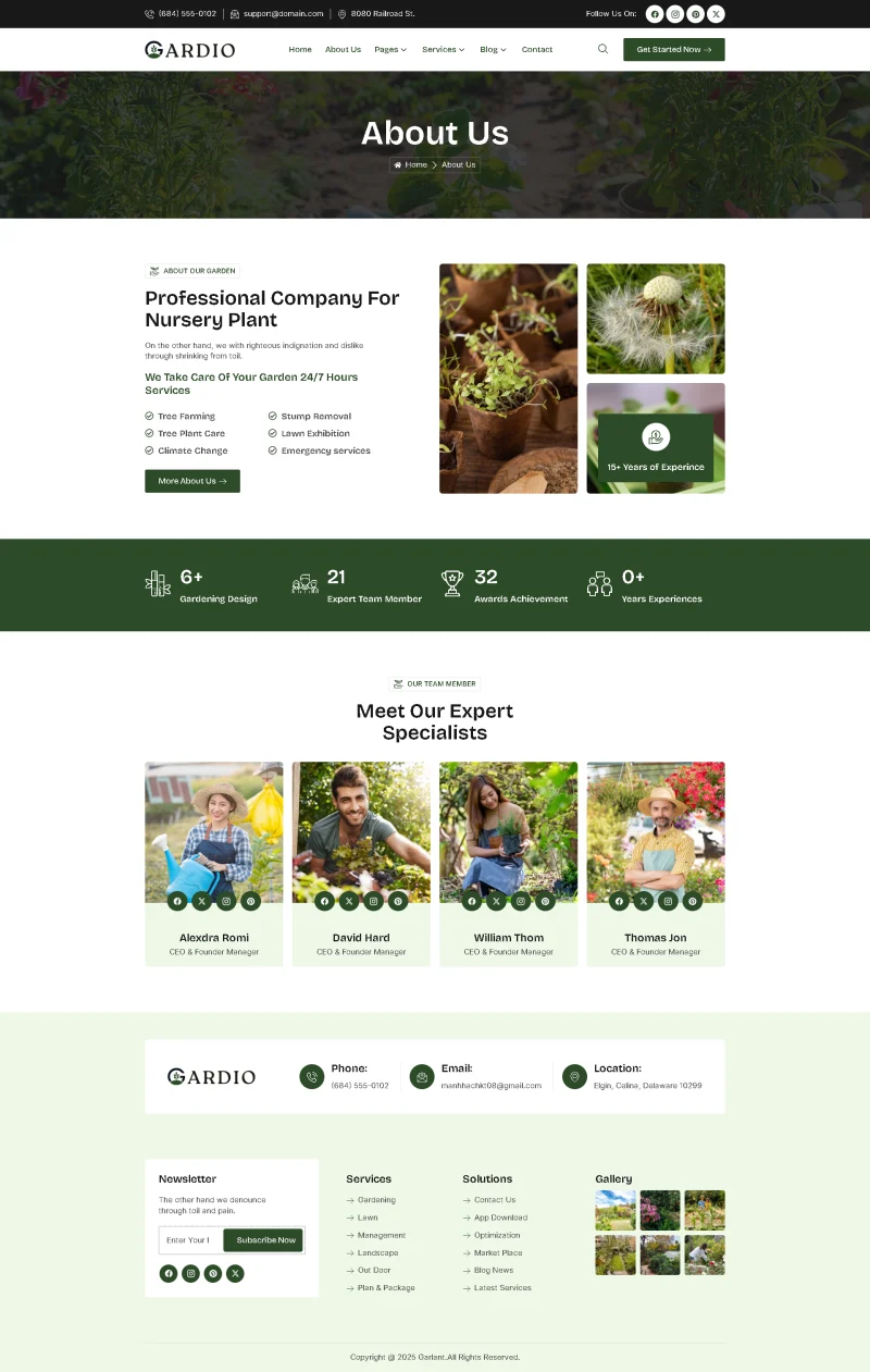 绿植景观工程Elementor网站模板_一键导入快速建站插图2-WP资源海 💐花卉/绿植 Elementor 模板关于我们预览