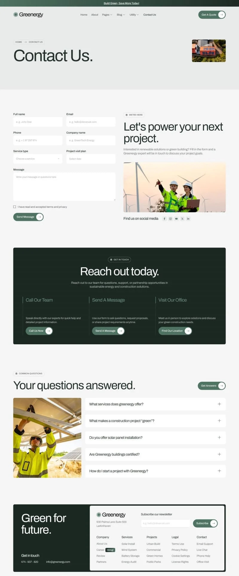建筑/地产 Elementor 模板联系页面预览