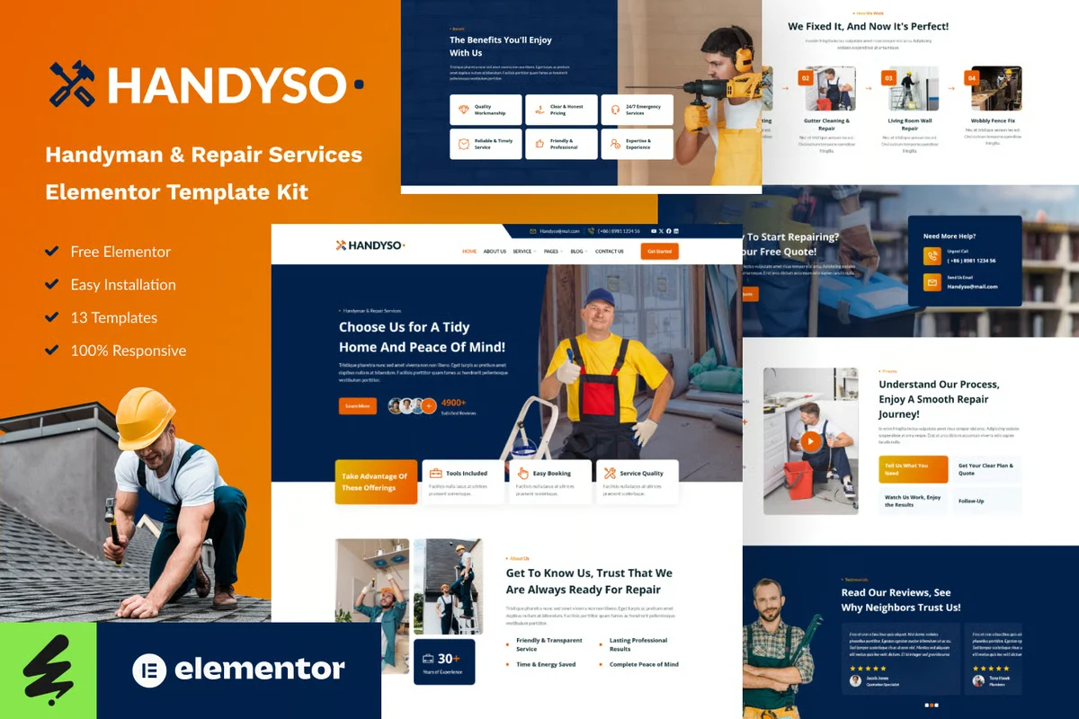 杂务维修Elementor网站模板_一键导入快速建站插图-WP资源海 维修 Elementor 网站模板封面
