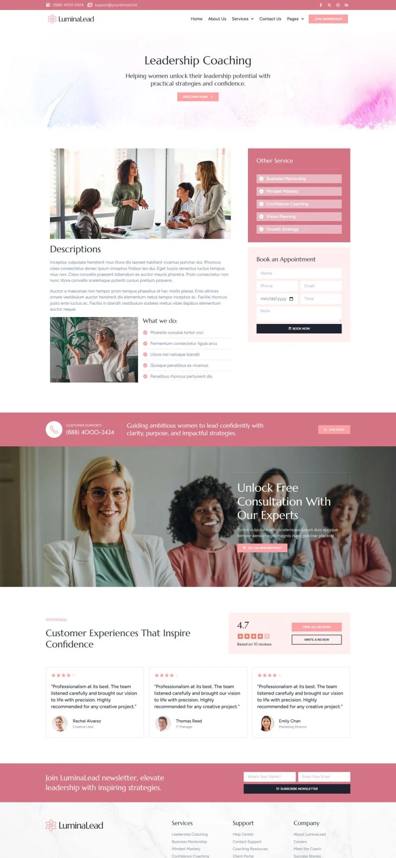 女性管理教练Elementor网站模板_一键导入快速建站插图3-WP资源海 服务/咨询 Elementor 模板服务详情预览