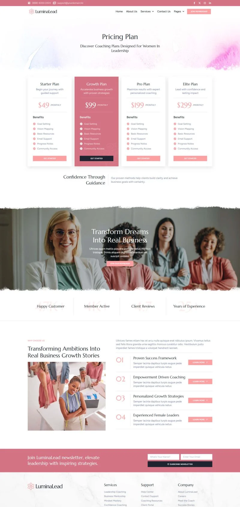 女性管理教练Elementor网站模板_一键导入快速建站插图6-WP资源海 服务/咨询 Elementor 模板价格页面预览