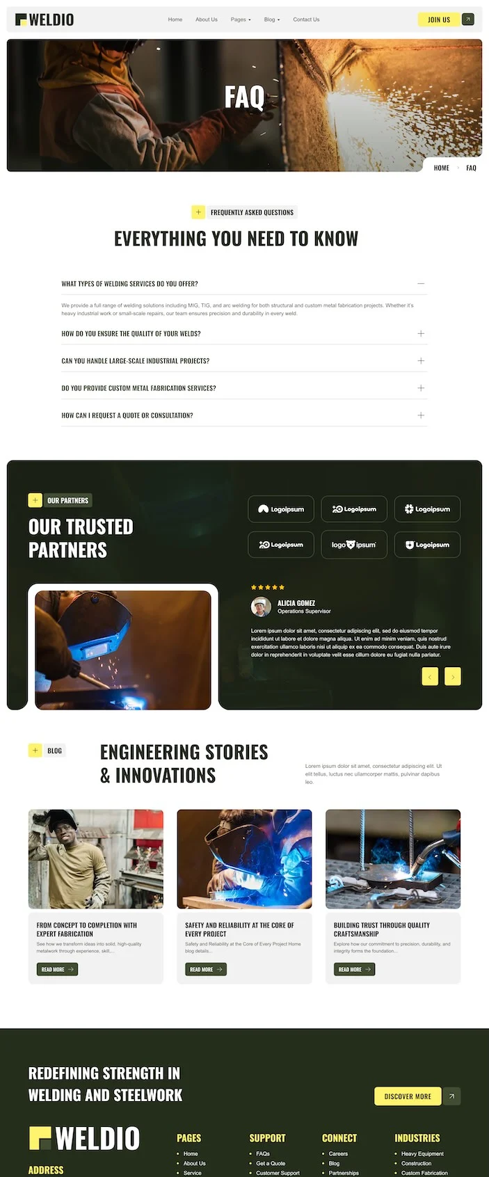 工业/工厂 Elementor 模板常见问题预览